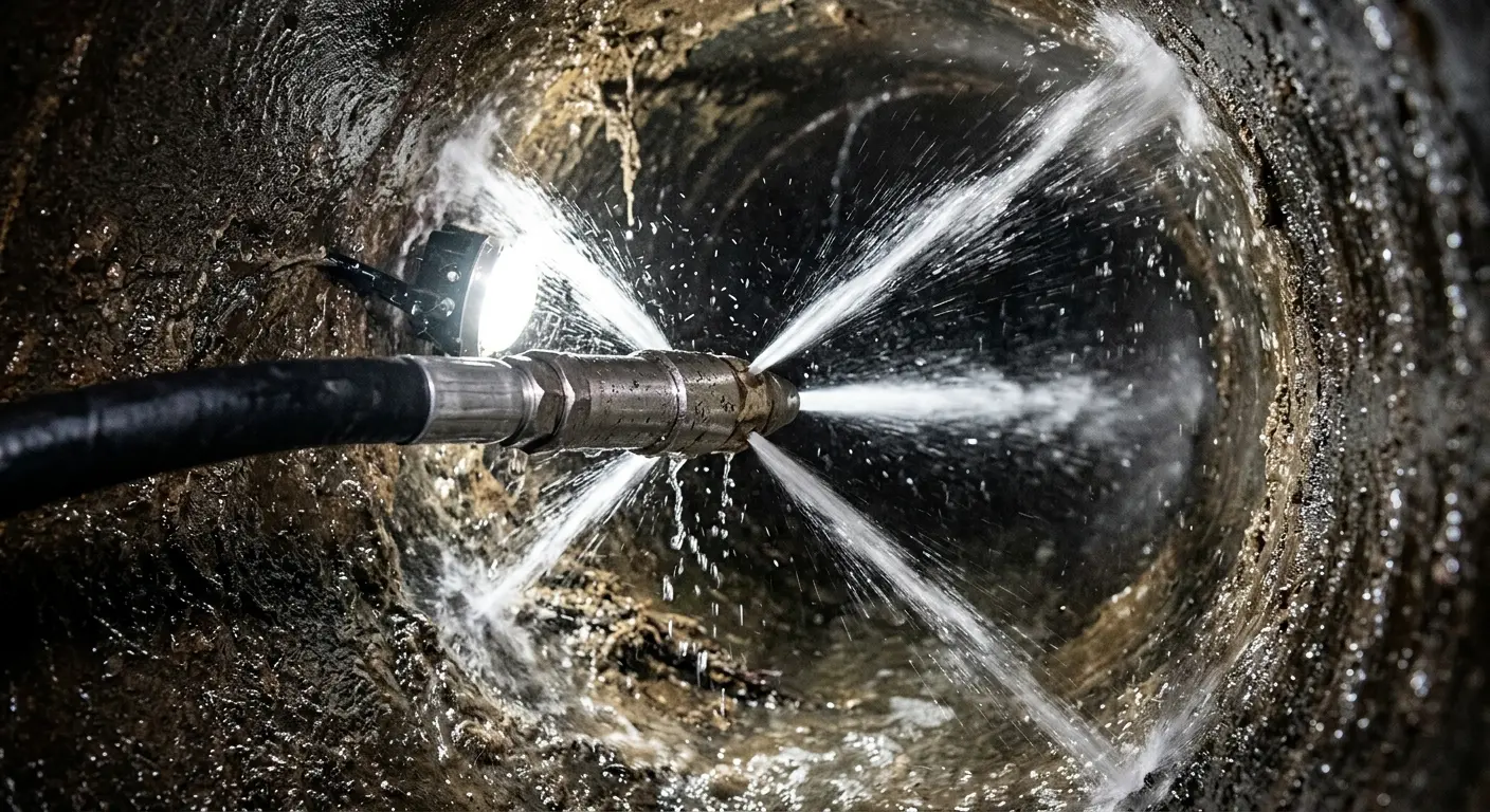 High-pressure hydro jetting nozzle cleaning sewer pipe for Emergency Drain Service in Palmetto